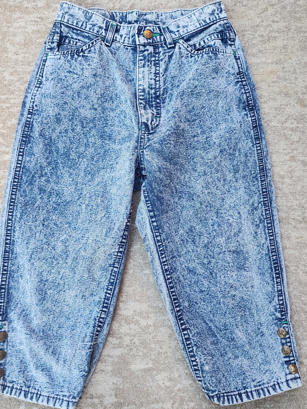 Vintage Lee Acid Wash‎ Blue Capris, High Rise Bare Back Denim, Fits Sz 25, 0